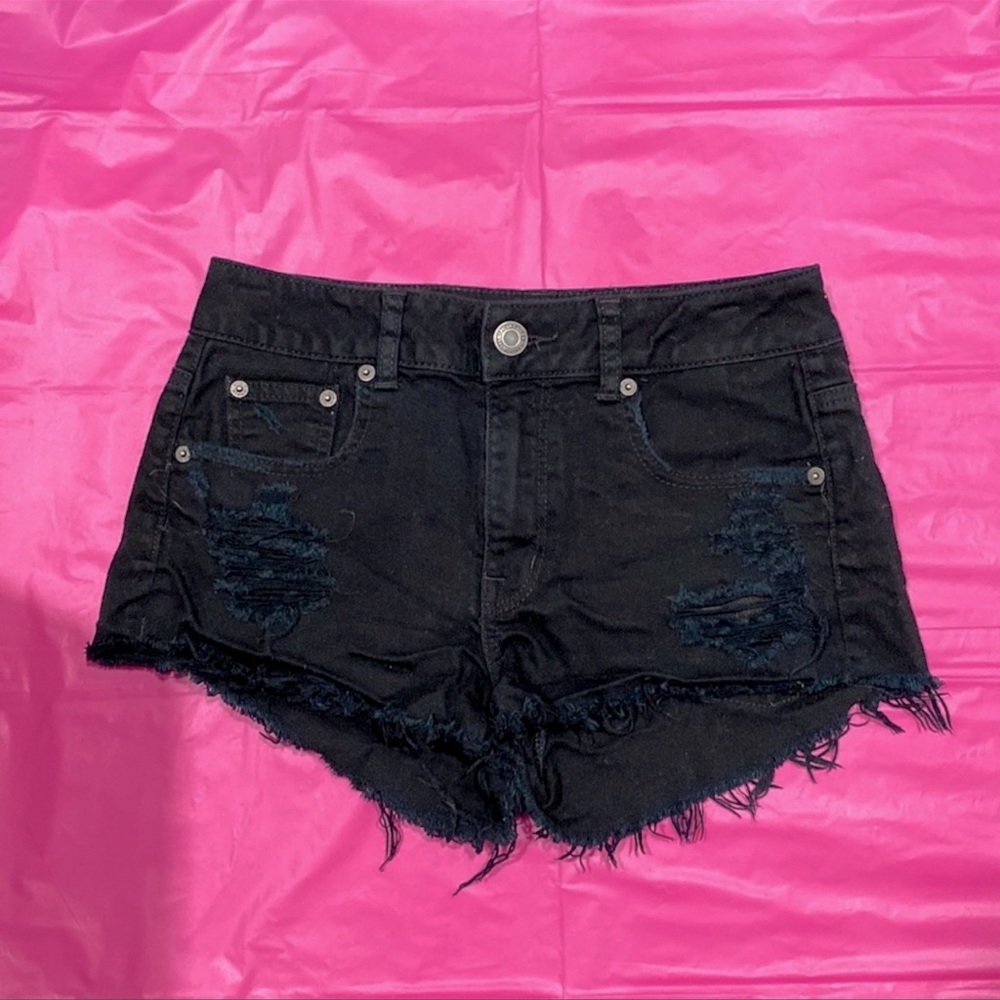 AE black denim shorts